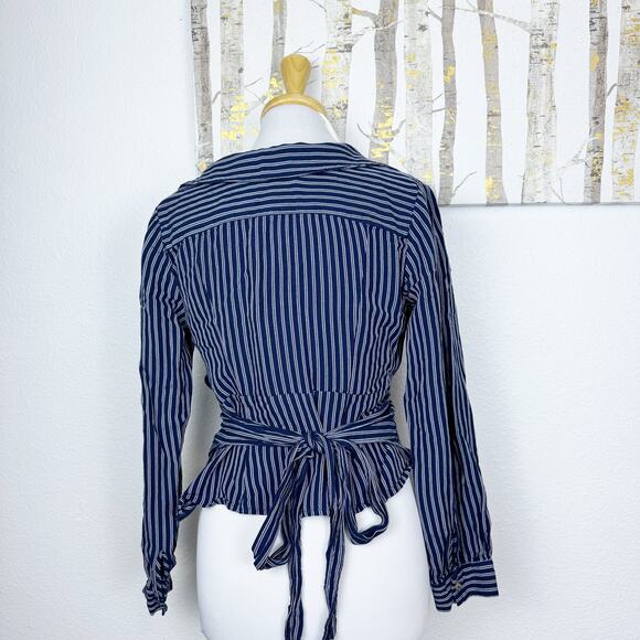 Anthropologie Maeve Fiorina Striped Blouse Navy White 10 - Picture 5 of 7